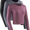 NELEUS Women's Running Workout Athletic Crop Shirts Pack of 3