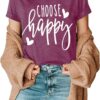 Funny Cute Graphic Tees for Women Choose Happy Letter Print T Shirts Love Heart Inspirational Shirt Casual Short Sleeve Tops
