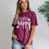 Funny Cute Graphic Tees for Women Choose Happy Letter Print T Shirts Love Heart Inspirational Shirt Casual Short Sleeve Tops