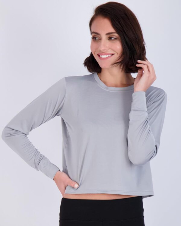 Real Essentials 5 Pack: Women's Dry Fit Crop Top - Long Sleeve Crew Neck Stretch Athletic Tee (Available in Plus Size)