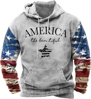 ZOCAVIA American Flag Hoodies for Men USA Graphic Hooded Sweatshirts Drawstring Western Ethnic Boys Pullover Tops