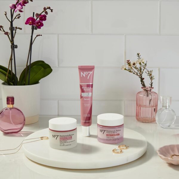 No7 Restore & Renew Multi Action Face & Neck Night Cream - Collagen Peptide Anti-Aging Face Cream - Hydrating Hyaluronic Acid Night Cream - Shea Butter + Vitamin E Skin Firming Night Cream (50ml)