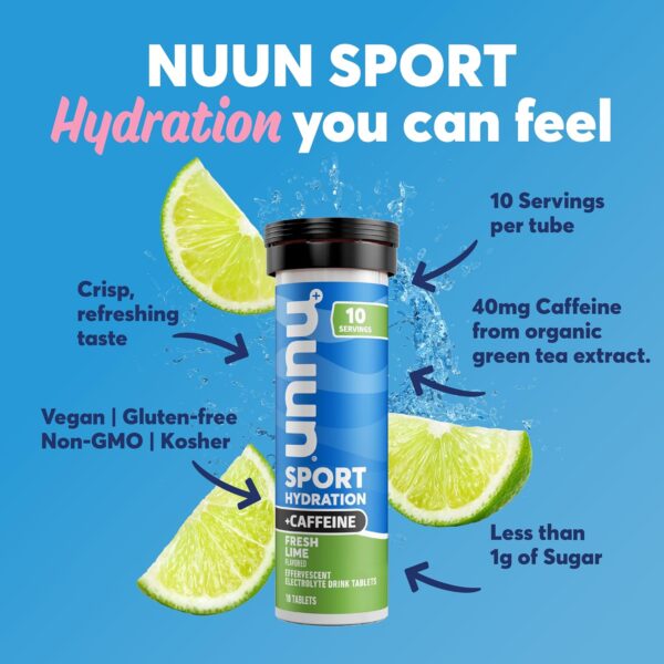Nuun Sport + Caffeine Electrolyte Tablets – Dissolvable in Water, Variety Pack | 5 Essential Electrolytes for Hydration | 1g Sugar Drink Mix | Vegan, Non-GMO | 6 Pack (60 Total Servings)