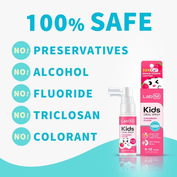 LAB52 Kids Oral Spray, Toddler Toothpaste Helper for Cavity Repair and Fresh Breath, Children Anticavity with Fluoride Free for Newborn to Preschoolers, Xylitol Strawberry Flavor