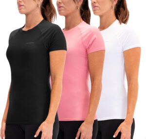 DEVOPS 3 Pack Women's Compression Shirt Dry Fit Short Sleeve Running Athletic T-Shirt Workout Tops