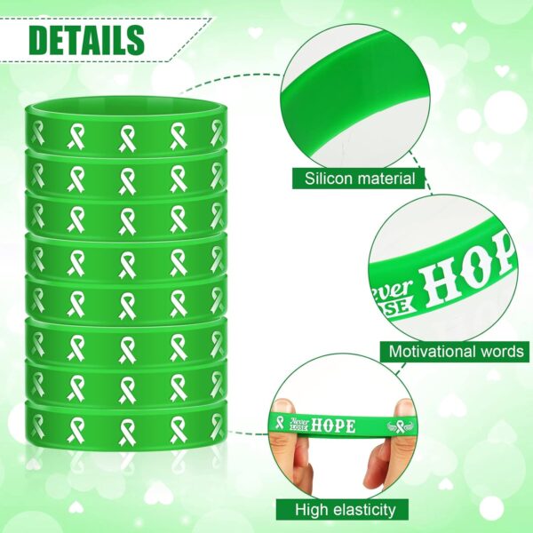 Sosation 144 Pcs Mental Health Awareness Bracelet Gifts Green Mental Faith Courage Hope Silicone Motivational Bracelets for Men Women