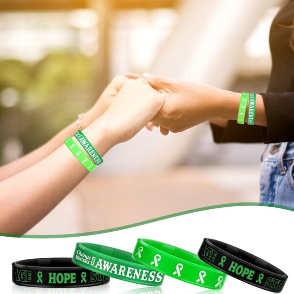 Sosation 144 Pcs Mental Health Awareness Bracelet Gifts Green Mental Faith Courage Hope Silicone Motivational Bracelets for Men Women