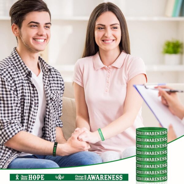 Sosation 144 Pcs Mental Health Awareness Bracelet Gifts Green Mental Faith Courage Hope Silicone Motivational Bracelets for Men Women