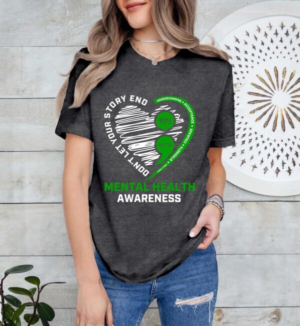 Women Mental Health Awareness Shirt Green Ribbon T-Shirt Inspirational Psychologist Therapist Tee Top