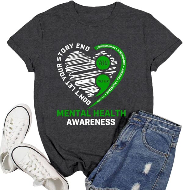 Women Mental Health Awareness Shirt Green Ribbon T-Shirt Inspirational Psychologist Therapist Tee Top