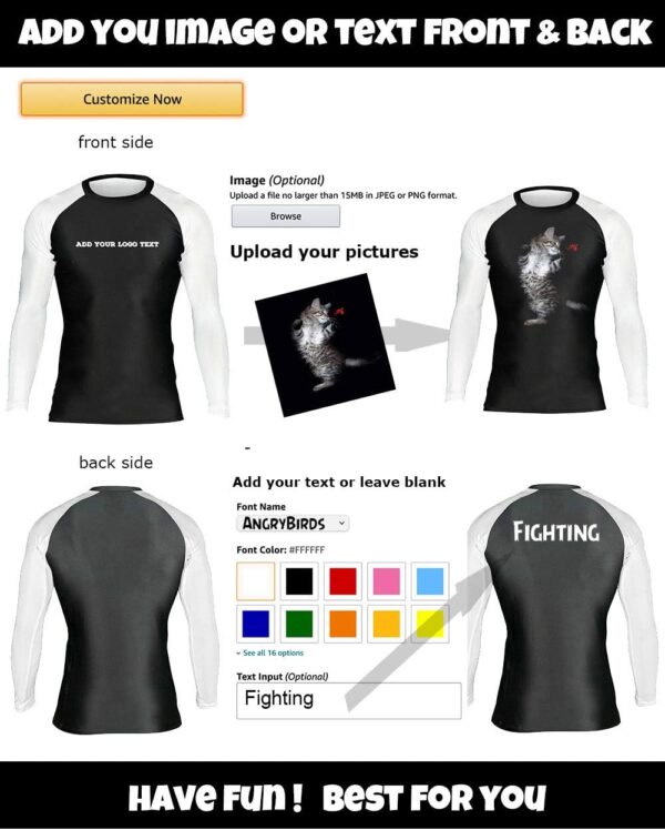 Custom Your Own Print Front & Back BJJ Foundation Rash Guard - Ranked No Gi Jiu Jitsu Rashguard