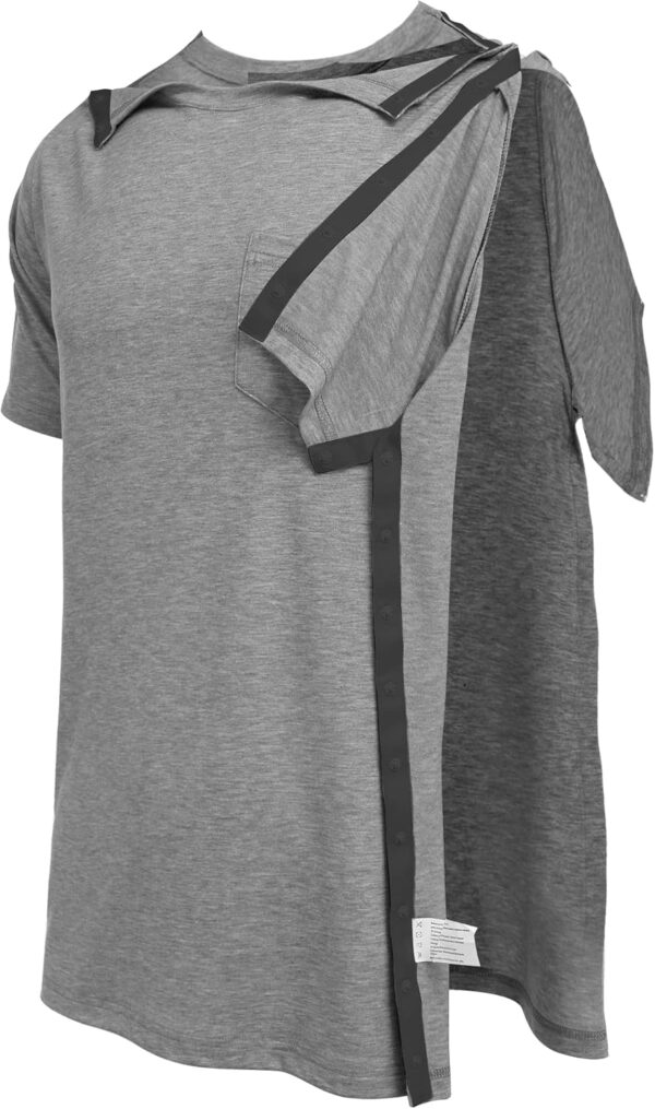 Deyeek Men's Post Shoulder Surgery Shirts Recovery Tear Away Short Sleeve Full Open Side Snap Adaptive Chemo Clothing