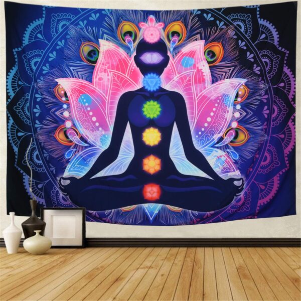 Maccyafst Seven Chakra Yoga Meditation Wall Hanging - Colorful Mandala Indian Hippie Chakra Tapestry for Studio Room (H59.1 W78.7)