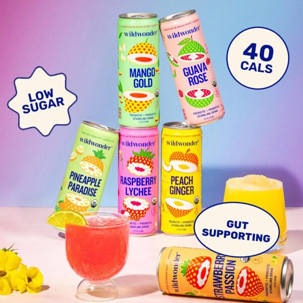 wildwonder Sparkling Probiotic Juice Drink w/Gut Health Immunity & Support 5g Fiber, Live Probiotics, Caffeine Free, Organic, Vegan, Low Sugar, 12pk 12oz, Classic Variety Pack, As Seen on Shark Tank
