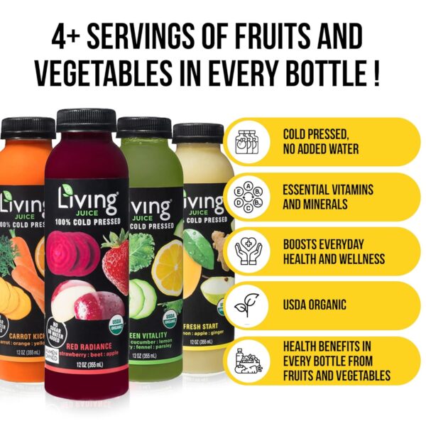 O2 Living Juices Cold Pressed Juice – Organic Low-Calorie Detox Cleanse Drink, Non-GMO, Fresh Fruit & Vegetable Juice, Immunity Refresher, Vitamin-Packed Beverage – 24 Pack | 3-Day (12oz Each)