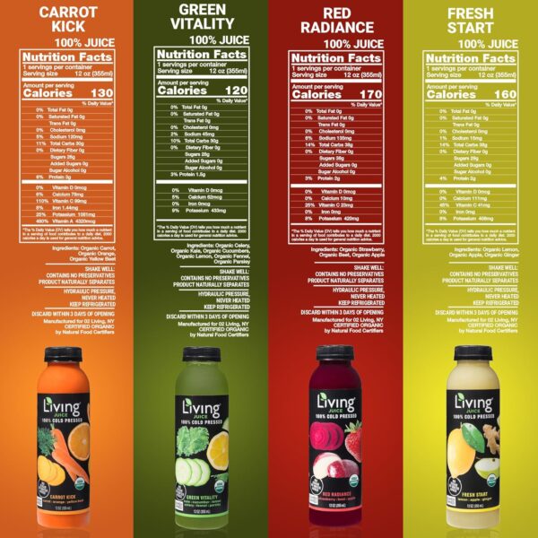 O2 Living Juices Cold Pressed Juice – Organic Low-Calorie Detox Cleanse Drink, Non-GMO, Fresh Fruit & Vegetable Juice, Immunity Refresher, Vitamin-Packed Beverage – 24 Pack | 3-Day (12oz Each)