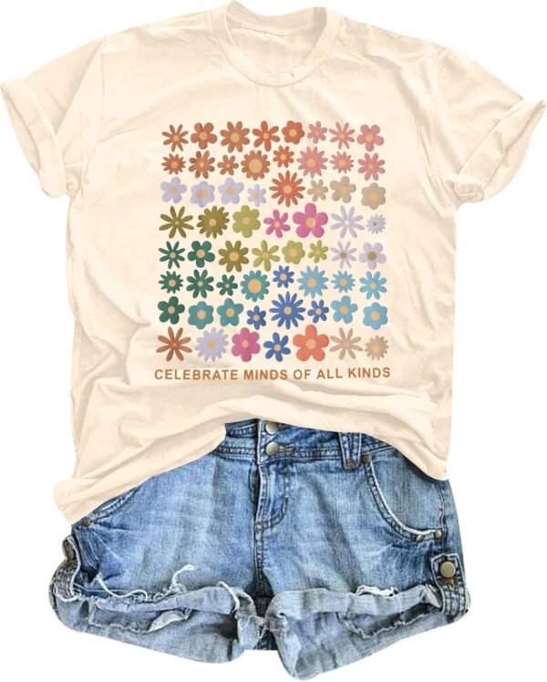Celebrate Minds of All Kinds Shirt Women Autism Awareness T Shirt Mental Health Inspirational Short Sleeve Tee Tops