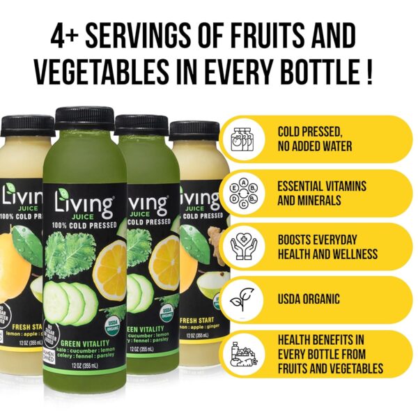 O2 Living Cold Pressed Health Juice – Organic Low-Calorie Detox Cleanse Drink, Non-GMO, Nutrient-Packed Fruit & Vegetable Juice, Immunity Boosting Beverage – 24 Pack 3-Day Juice Fasting (12oz)