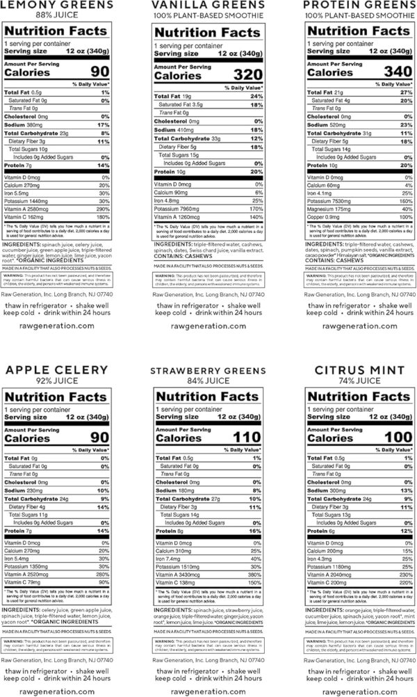 Raw Generation 3-Day Lower Sugar Detox Cleanse - Boost Digestion & Eliminate Bloating/Detox Gut, Colon, Liver/Less Sugar & 47g Protein Daily/Non-GMO, 100% Plant-Based Juices