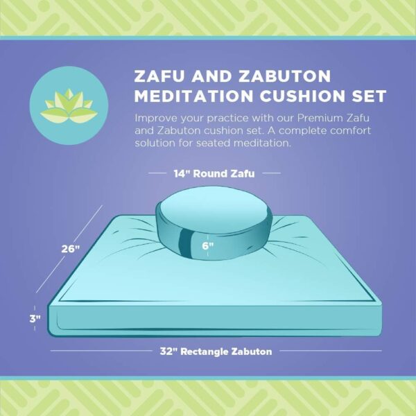 Bean Products Meditation Cushion Set - Zafu and Zabuton Meditation Pillows for Sitting on Floor, Yoga Cushion, Cotton Yoga Pillow, Zen Kneeling Prayer Pad- Made in USA - Round, Aqua