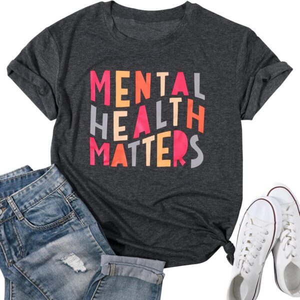 LOTUCY Mental Health Matters T Shirt Women Funny Therapist Psychologist Tee Shirt Human Brain Illness Awareness Tops