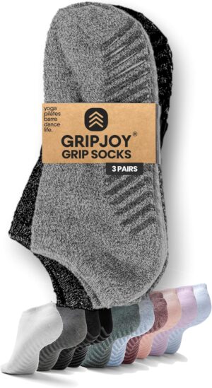 Gripjoy Grip Socks for Women and Men - Non Slip Socks - Yoga Socks with Grippers - Hospital Socks Non Skid - 3 Pairs