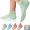 DIBAOLONG Pilates Socks with Grips for Women, Grip Socks Non Slip Yoga Socks for Barre Hospital Grippy Socks 4 Pairs