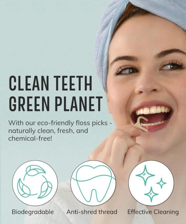 1740467603_71iwo72xqvL._AC_SL1500_.jpg Double Floss Picks Biodegradable (200pcs) - Plant Based Natural Dental Floss Sticks- Flossers for Adults & Kids - Nontoxic Vegan Tooth Pick Flossers - Mint