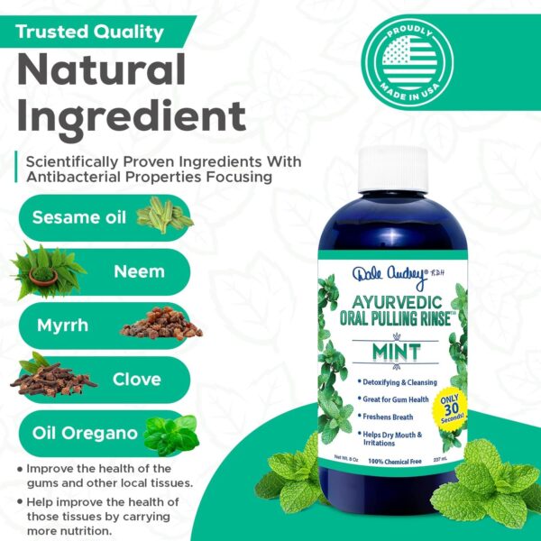 Ayurvedic Organic Oil Pulling for Teeth and Gums | Refreshing Mint Flavored Oral Rinse Mouthwash | Essential Oils for Bad Breath | Whitening Teeth & Fresh Breath | (3 Pack,8oz)