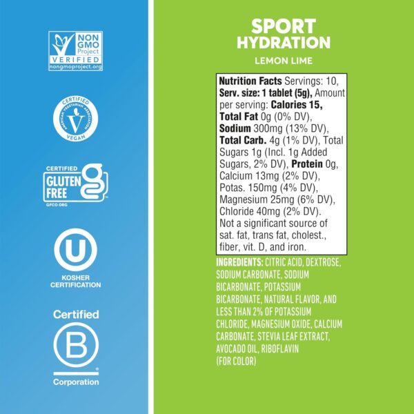 Nuun Sport Electrolyte Tablets - Dissolvable in Water, Lemon Lime, 5 Essential Electrolytes for Hydration, 1g Sugar Drink Mix, Vegan, Non-GMO, 8 Pack (80 Total Servings)