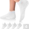 DIBAOLONG Pilates Socks with Grips for Women, Grip Socks Non Slip Yoga Socks for Barre Hospital Grippy Socks 4 Pairs