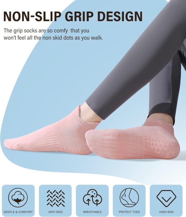 DIBAOLONG Pilates Socks with Grips for Women, Grip Socks Non Slip Yoga Socks for Barre Hospital Grippy Socks 4 Pairs