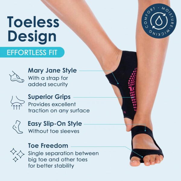 Tucketts Toeless Pilates Socks with Grips for Women, Non-Slip Barre Yoga Socks with Grips for Barefoot Workouts, Sizes 5-13