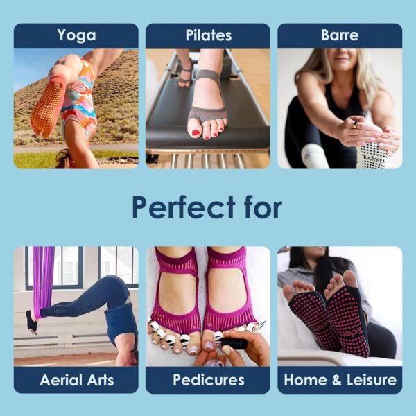 Tucketts Toeless Pilates Socks with Grips for Women, Non-Slip Barre Yoga Socks with Grips for Barefoot Workouts, Sizes 5-13