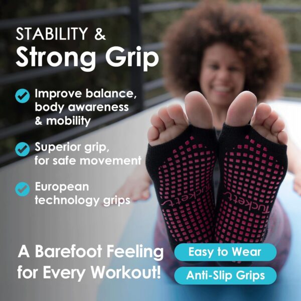 Tucketts Toeless Pilates Socks with Grips for Women, Non-Slip Barre Yoga Socks with Grips for Barefoot Workouts, Sizes 5-13
