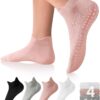 DIBAOLONG Pilates Socks with Grips for Women, Grip Socks Non Slip Yoga Socks for Barre Hospital Grippy Socks 4 Pairs