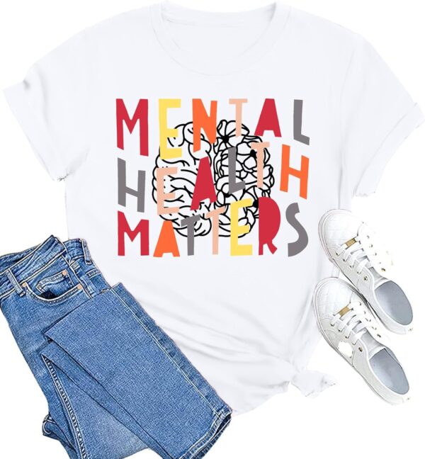 MAIHUN Mental Health Matters Shirt Womens Therapist Psychologist Tshirt Human Brain Illness Awareness Short Sleeve