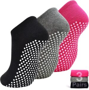 SkiBeaut Yoga Grips Non Slip Socks Pilates Anti Skid Sticky Grippers Ballet Barre Socks for Women 3 Pairs