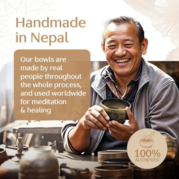 Tibetan Singing Bowl Set – Authentic Hand-Tuned Sound Bowl for Meditation – Complete Meditation Bowl Kit with Cushion, Mallet, Box & Guide – Perfect Tibetan Bell for Yoga, Relaxation, & Sound Healing