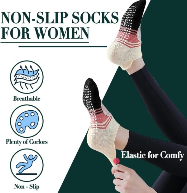 Non-Slip Pilates Yoga Socks with Grips for Women - Stylish Crew Socks for Barre, Ballet, and Workout (Size 5-9)
