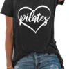 PECHAR Pilates Shirts for Women - Yoga Workout Graphic Heart Tees Sports Lover Tops Pilates Teacher Gifts Blouse T-Shirts
