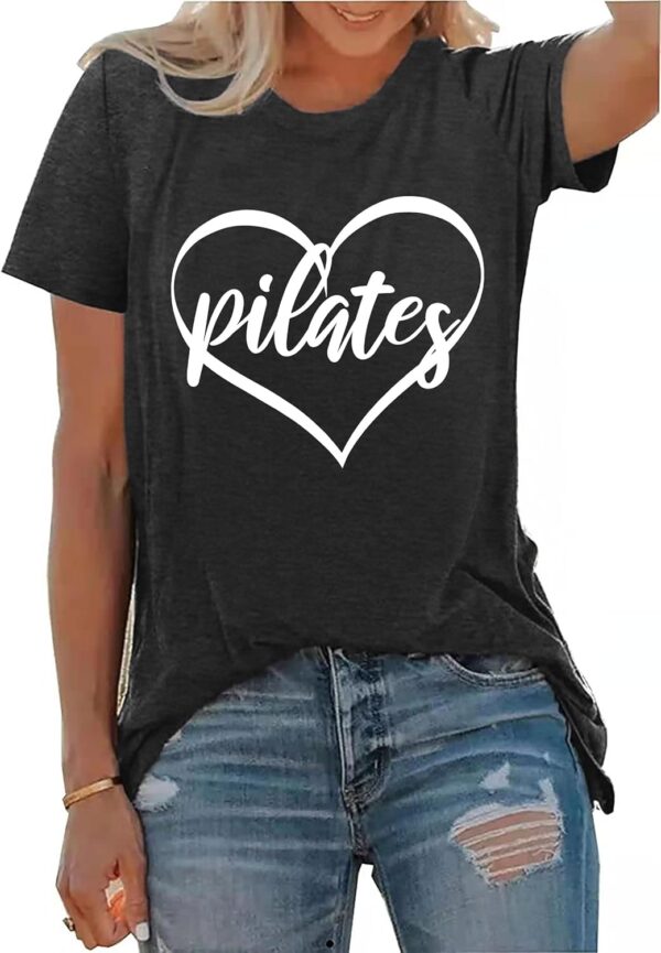 PECHAR Pilates Shirts for Women - Yoga Workout Graphic Heart Tees Sports Lover Tops Pilates Teacher Gifts Blouse T-Shirts