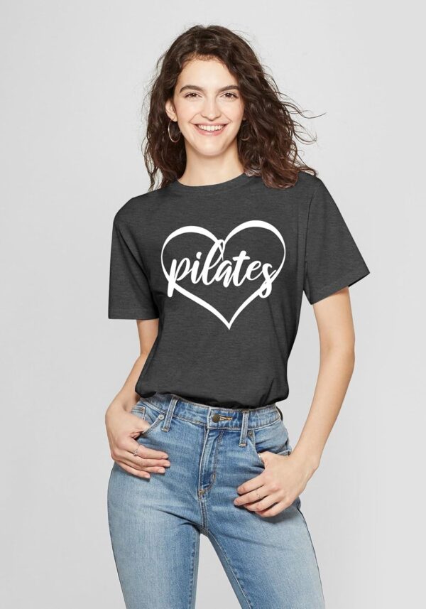 PECHAR Pilates Shirts for Women - Yoga Workout Graphic Heart Tees Sports Lover Tops Pilates Teacher Gifts Blouse T-Shirts