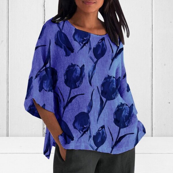 Linen Shirt for Women Crew Neck 3/4 Sleeve Tunic Blouses Casual Loose Fall T-Shirt Tops for Ladies Summer S-5XL