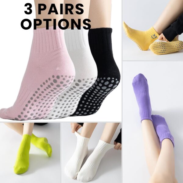 Soxbang 3/6 Pairs Pilates Socks with Grips,Yoga Socks Barre Socks Non Slip Socks Embroidery for Barre Ballet Barefoot Workout