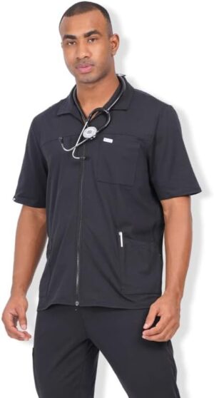 MIKAL Scrub Tops for Men Collar Jacket, Regular Fit with 5 Pockets Supersoft Cotton Premium Medical/Health Care Uniform
