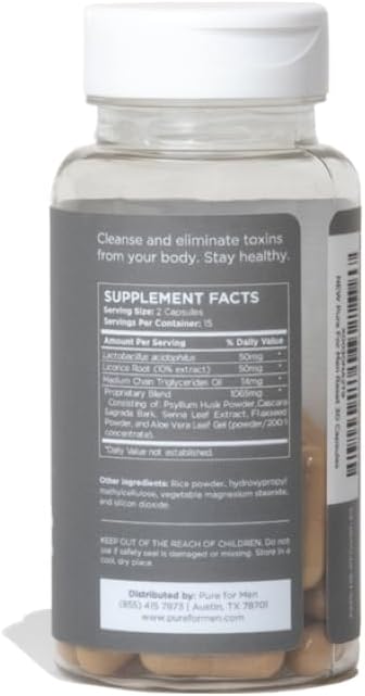 410cGMswunL._AC_SL1000_.jpg Pure for Men Detox Supplement, Reset | Promotes Digestive & Gut Health, Helps Remove Toxins & Supports Immune System, Colon Cleanse | 30 Capsules