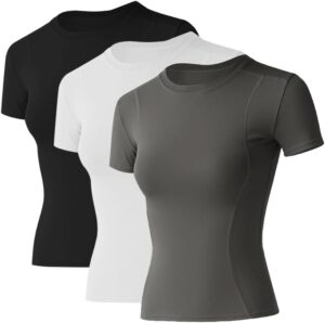 Loovoo Women Workout Shirts 1/2/3 Pack Athletic Compression Tee Dry Fit Yoga Gym Basic Tops