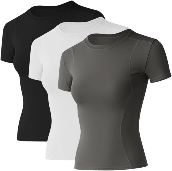 Loovoo Women Workout Shirts 1/2/3 Pack Athletic Compression Tee Dry Fit Yoga Gym Basic Tops