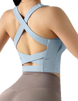 Women's Strappy Sports Bra Criss Cross Back Crop Tank Top Padded Fitness Workout Tops Longline Yoga Bras